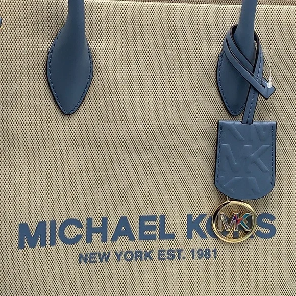 Michael Kors Mirella Large NS Logo Jacquard Tote Crossbody Bag Chambray Blue - Picture 8 of 16